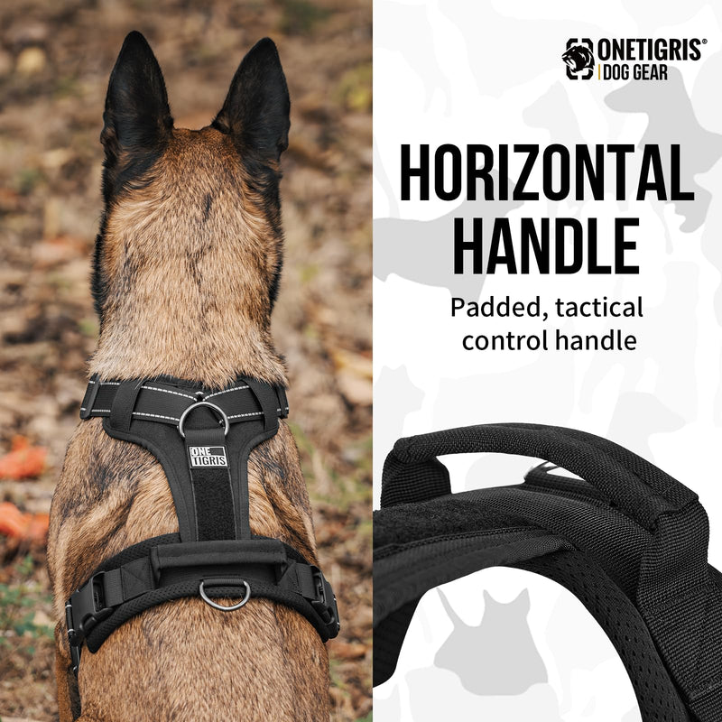 OneTigris Dog Harness, Soft Padding No Pull Dog Vest Harness, Durable High-Tensile Nylon, Adjustable Tactical Harness for Medium and Large Dogs with Reflective, 1 Handle, 3 D-Rings Black L - PawsPlanet Australia