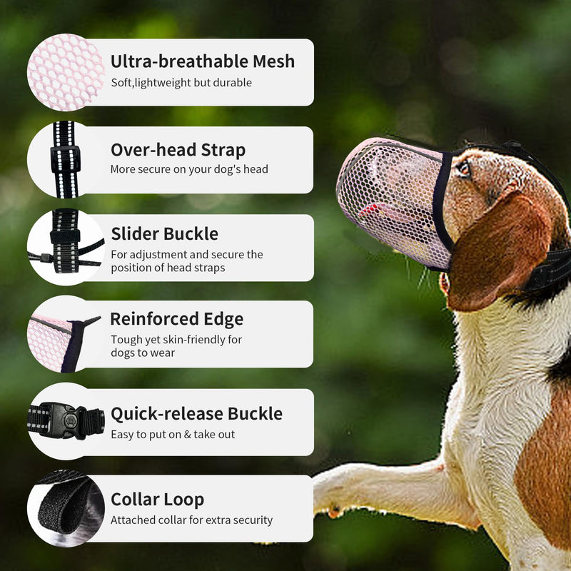 Dog Muzzle, Breathable Soft for Extra Small Dogs to Anti & Prevent Barking Biting Chewing, Reflective & Adjustable Basket Muzzle with Air Mesh for Dachshund Pink XS - PawsPlanet Australia