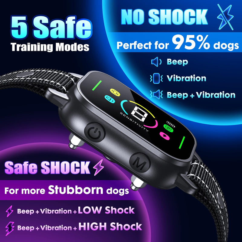 Bark Collar- Smart Dog Bark Collar for Small Medium Large Dogs, Rechargeable Anti Bark Training Collar with 8 Adjustable Sensitivity, Barking Collar with Beep Vibration Harmless Shock (Black) Black - PawsPlanet Australia