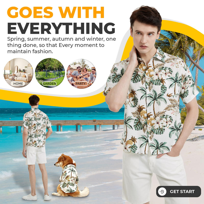 Dog Shirt Hawaiian Dog and Cat Summer T-Shirts Dog Style Floral Breathable Cool Clothes Hawaiian Shirts for Dogs and Cats Owner and Pet Shirts are Sold Separately 2XL-(54.33"Bust)-for Human White Only for Human - PawsPlanet Australia