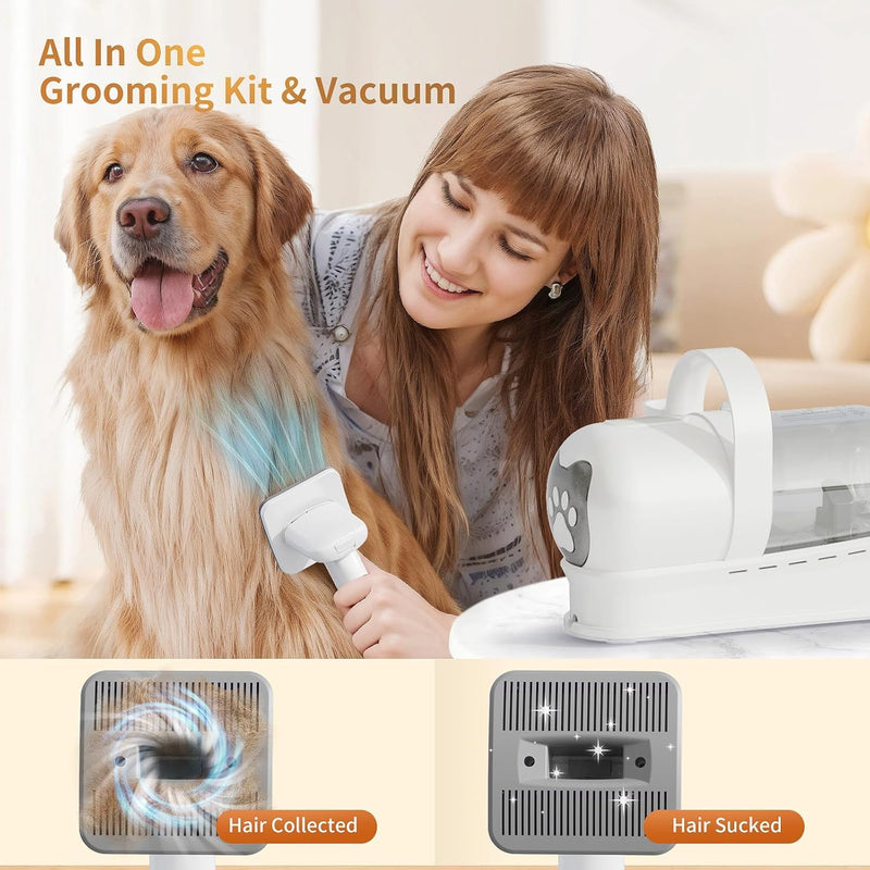 Dog Grooming Kit, Pet Grooming Vacuum with Pet Clipper Nail Grinder, Dog Hair Vacuum with 6 Pet Grooming Tools for Dogs Cats Shedding Grooming - PawsPlanet Australia