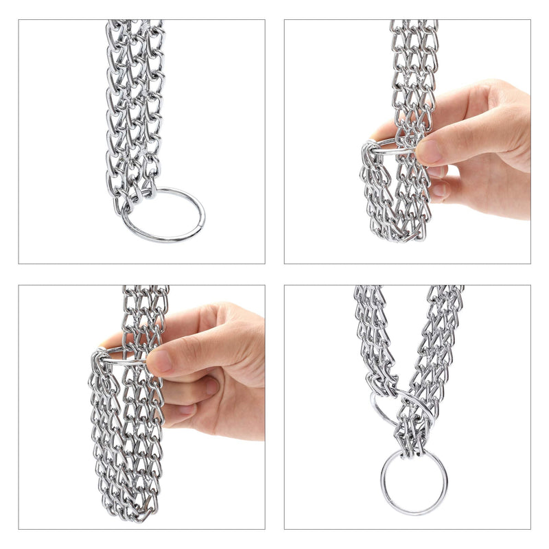 Mile High Life | Dog Training Double Triple Chain Collar | Stainless Steel Slip P Ring | Choke Collar | Chrome Copper Slip Lead | Variety Size and Weight Choices L:18in Stainless-Triple Chain - PawsPlanet Australia