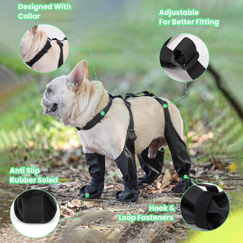 SKINGS Waterproof Dog Boots, Dog Paw Protector for Dogs, Adjustable Pet Shoes for Outdoor Walking Soft Dog Shoes Pets Paws Protector, Black