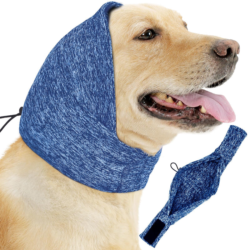 EASY JOY Adjustable Dog Snood, Adjustable Dog Ear Protectors, Ear Muffs for Dogs, Relieve Pet Anxiety, Blue L Large