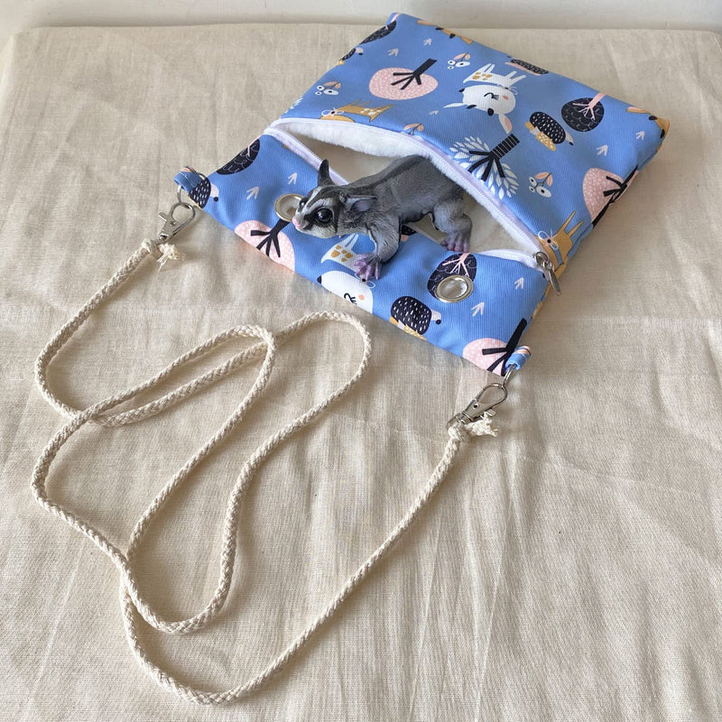 Faux Rabbit Fur Sugar Glider Bonding Carry Pouch Portable Small Animal Carrier Bag Small Animal Bonding Crossbody Strap for Hamster Rat Gerbil with Vent (Blue) Blue - PawsPlanet Australia