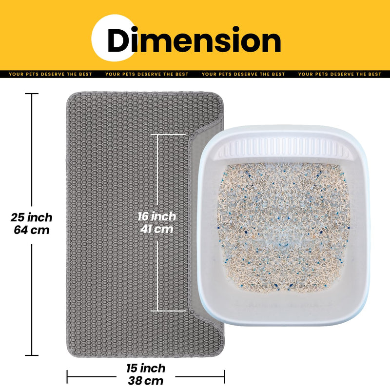 Cat Litter Mat Litter Trapping Mat,Premium Double Layer Waterproof Kitty Litter Mat,Honeycomb Design for Scatter Control,Easy to Clean Cat Mats for Litter Box?Grey,Medium,25"x15"? - PawsPlanet Australia