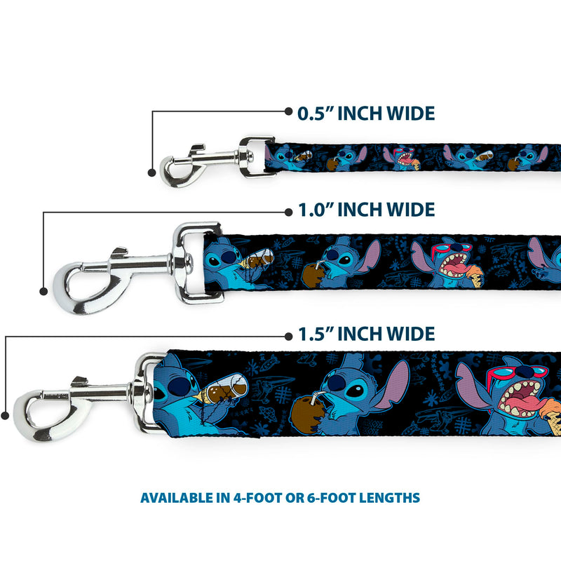 Buckle-Down Pet Leash - Stitch Snacking Poses Black/Blue - 6 Feet Long - 1.5" Wide - PawsPlanet Australia