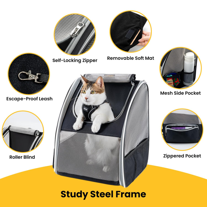 Cat Backpack Carrier for Small Dogs and Cats Fit Up to 15 Lbs,Small Dog Backpack, Foldable with 3-Side Mesh Windows, Pet Carrier for Travel & Hiking Friendly，Gray Grey - PawsPlanet Australia