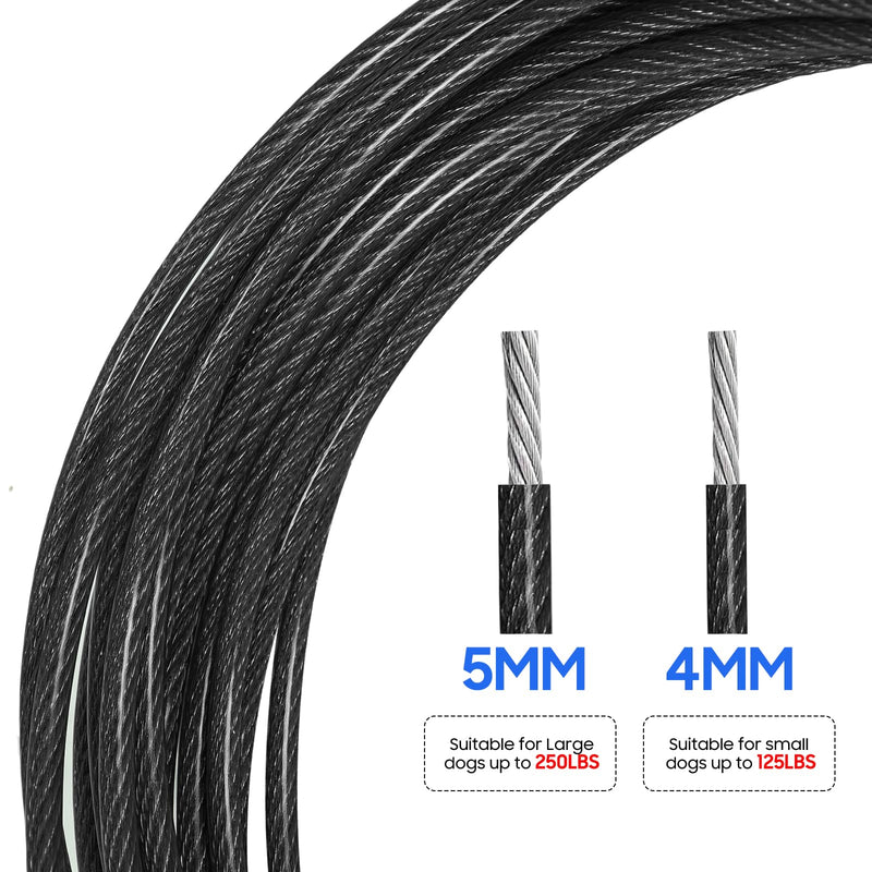 Pet Tie Out Cable for Dogs, Dog Tie Out Cable, Dog Runner Cable with Swivel Hook and Shock Spring, Dog Leash Run Tether for Yard Outdoor and Camping (Black, 5MM*10FT) black - PawsPlanet Australia