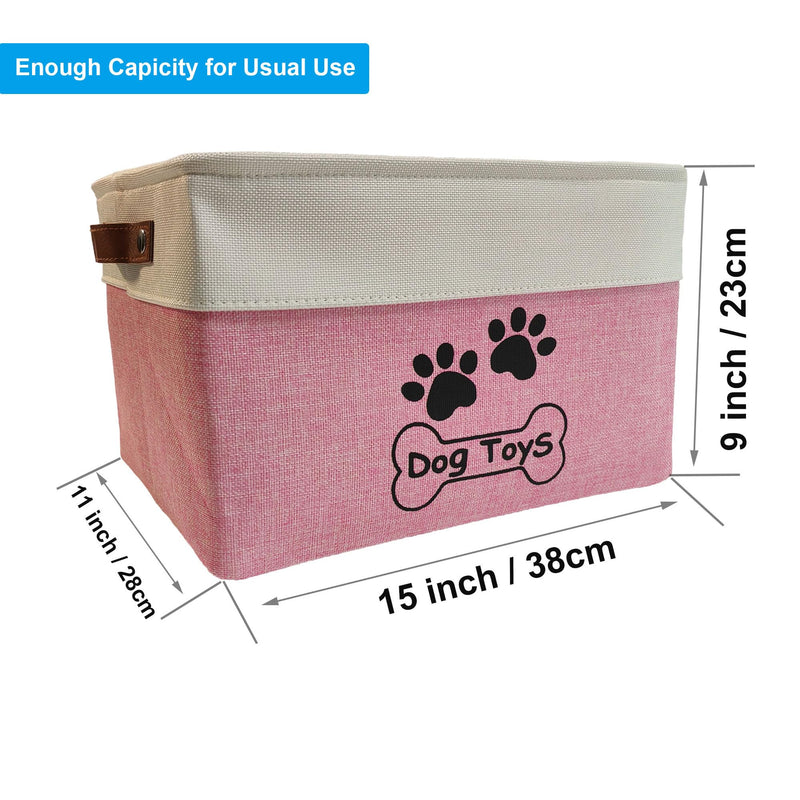 Dog Toy Basket Collapsible Dog Toy Box with Handles Foldable Dog Toy Bin for Pet Toys,Accessories M:15"L x 11"W x 9"H Pink Side Frame - PawsPlanet Australia