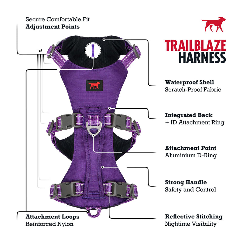 Tuff Pupper Escape Proof Dog Harness for Small Dogs | No Pull Lightweight Adjustable Harness | No Escape Multifunctional Outdoor Pet Gear | Strong Durable Breathable | Secure Comfortable Fit Deep Purple - PawsPlanet Australia