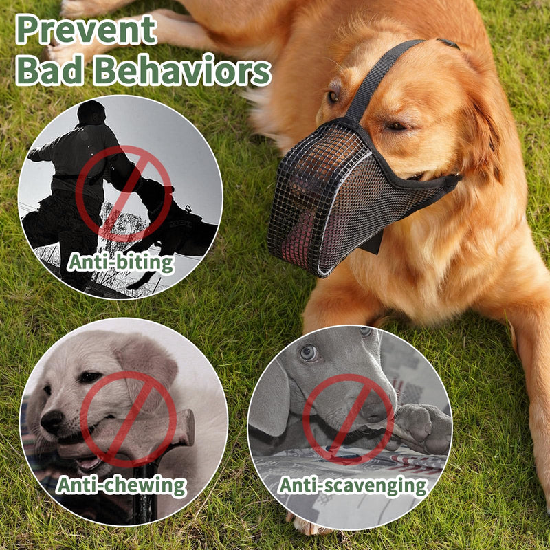 Mayerzon Dog Muzzle, Mesh Muzzle with Panting Room for Large Medium Small Sized Dogs, Soft Muzzle to Prevents Biting Eating for Grooming Vet Visit Walking, Reflective and Full Covered Black L - PawsPlanet Australia