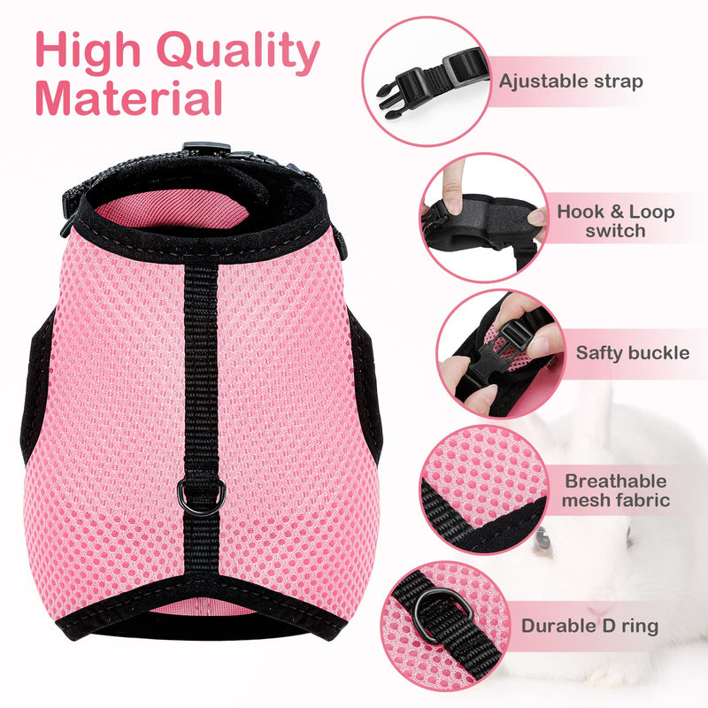 PETTOM Bunny Rabbit Guinea Pig Harness Stretchy Elastic Leash Cute Soft Mesh Small Pet Harness No Pull Comfort Outdoor Walking Jogging Padded Vest for Ferret Guinea Pig (Pink,L) L(Chest:10.6-13.3 in) Pink