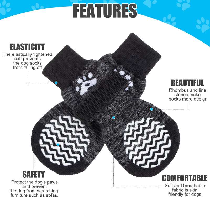 PUPTECK Non-Slip Dog Socks Double Sides Grips for Hardwood Floors Prevents Licking, Dog Shoes for Hot Pavement Traction Control Booties for Senior Dogs, Paw Protector for Small Medium Large Dogs Large (Pack of 6) Black - PawsPlanet Australia
