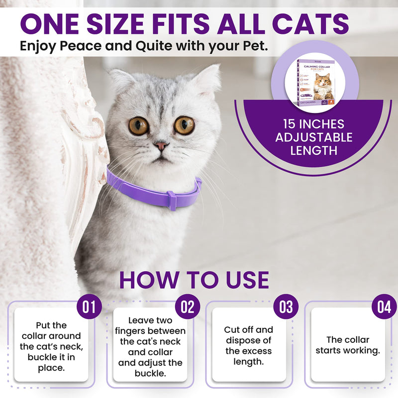 4 Pack Calming Collar for Cats, Cat Calming Collar, Calming Pheromone Collar for Cats, Cat Pheromone Collar, Cat Calming Collar for Anxiety, Efficient Relieve Anxiety Stress (Lavender) Lavender