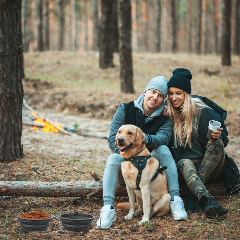 Dog Bowl Pet Collapsible Bowls, 2 Pack Collapsible Dog Water Bowls for Cats Dogs, Portable Pet Feeding Watering Dish for Walking Parking Traveling with 2 Carabiners (Large, Black+Black) Large