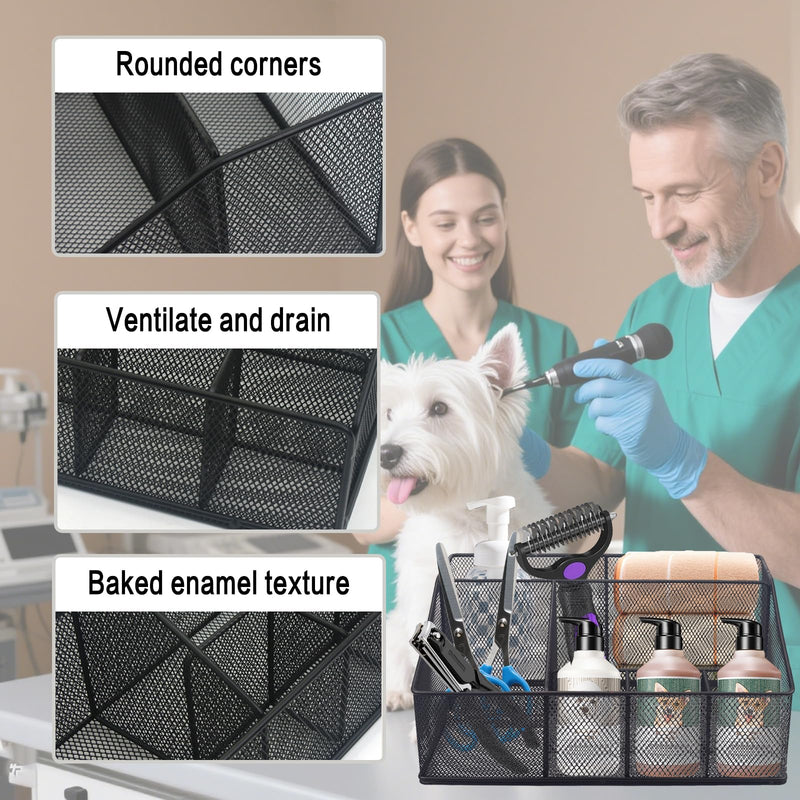 Universal Pet Grooming Supplies Organizer, 6-Compartment Mesh Wire Dog Storage Organizer for Grooming Supplies, Cat Blanket, Shampoo, Trimmer, Clipper, Brush - PawsPlanet Australia