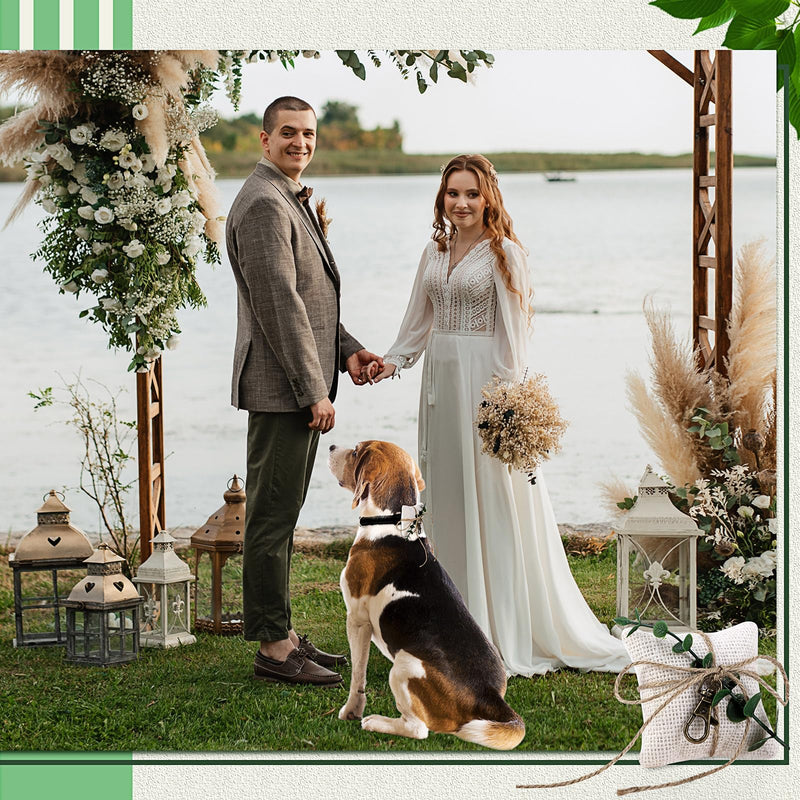 3" x 3" Dog Ring Bearer Wedding Ring Pillow with Ring Clasp Off Burlap White Wedding Ring Pillow with Greenery Pet Accessory 3" x 3" - PawsPlanet Australia