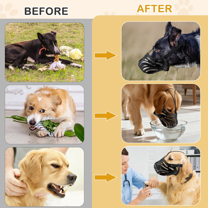 Dog Muzzle, Soft Breathable Dog Muzzles Suitable Dogs, Adjustable Basket Muzzles Prevents Chewing and Biting for Grooming Trimming Training (Black, XL (66lb)) Black XL ( 66lb )