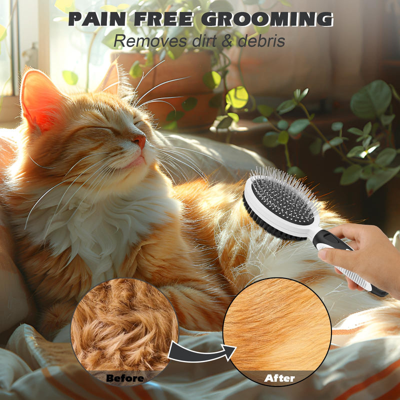 2PCS Pet Grooming Tools - Double-Sided Brush for Shedding and Bathing, Suitable for Short/Long Haired Dogs Cats and Horses, Deshedding Dog Brush, Mane & Tail Combs for Horses - Pet Supplies (White) White - PawsPlanet Australia