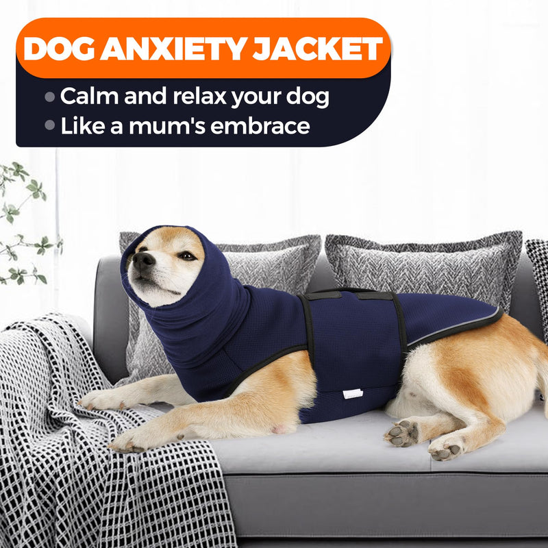 HEYWEAN Dog Anxiety Jacket - Calming Hood Vest with Ear Cover for Thunder, Fireworks & Travel Anxiety Relief S Navy