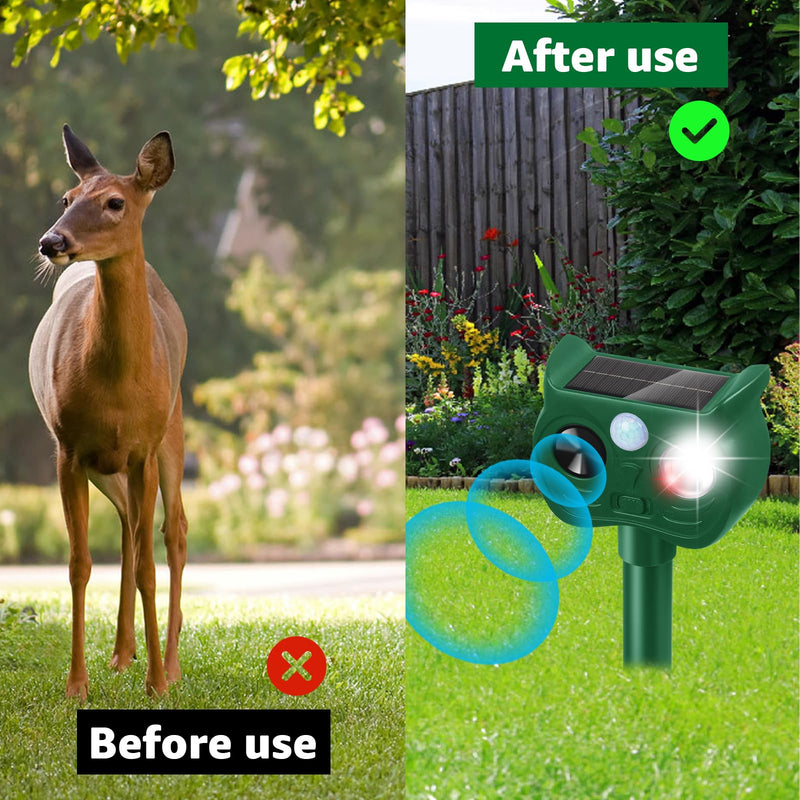 Solar Ultrasonic Animal Repellent Outdoor Motion Sensor Deer Repellent Devices Squirrel Cat Raccoon Rabbit Deterrent with Strobe Light Dual Mode, Keep Skunk Away Protection for Yard Garden Lawn 1PC Red and white lights flashing 1PC - PawsPlanet Australia