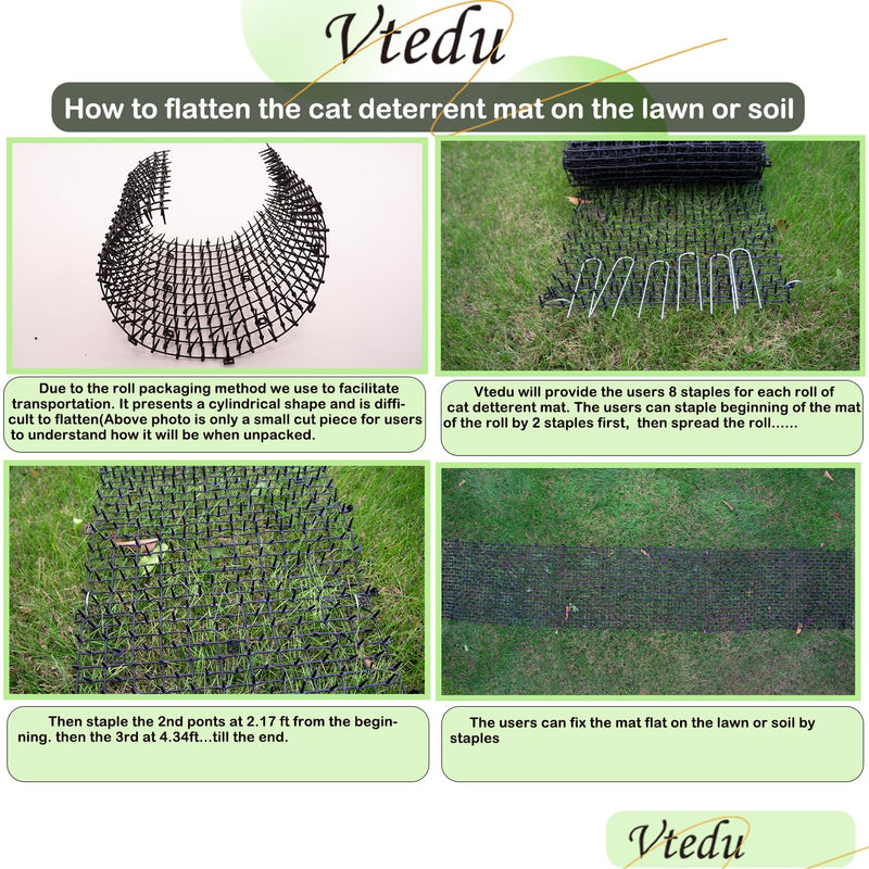 VTEDU Cat Bed Mat Indoor & Outdoor, Cat Deterrent Mat Cat Repellent Mat, Cat Scat Mat(6.5ft), Scat Mats for Dogs - Cat Spikes with 8 Staples for Garden, Black - PawsPlanet Australia