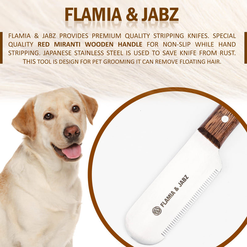FLAMIA & JABZ Professional Dog Grooming Hand Stripping Knife, Stripper Trimmer Tool, Red Meranti Wooded Handle non slip grip with Tripping Stainless Steel blade (Fine, Right Handed) Fine - PawsPlanet Australia