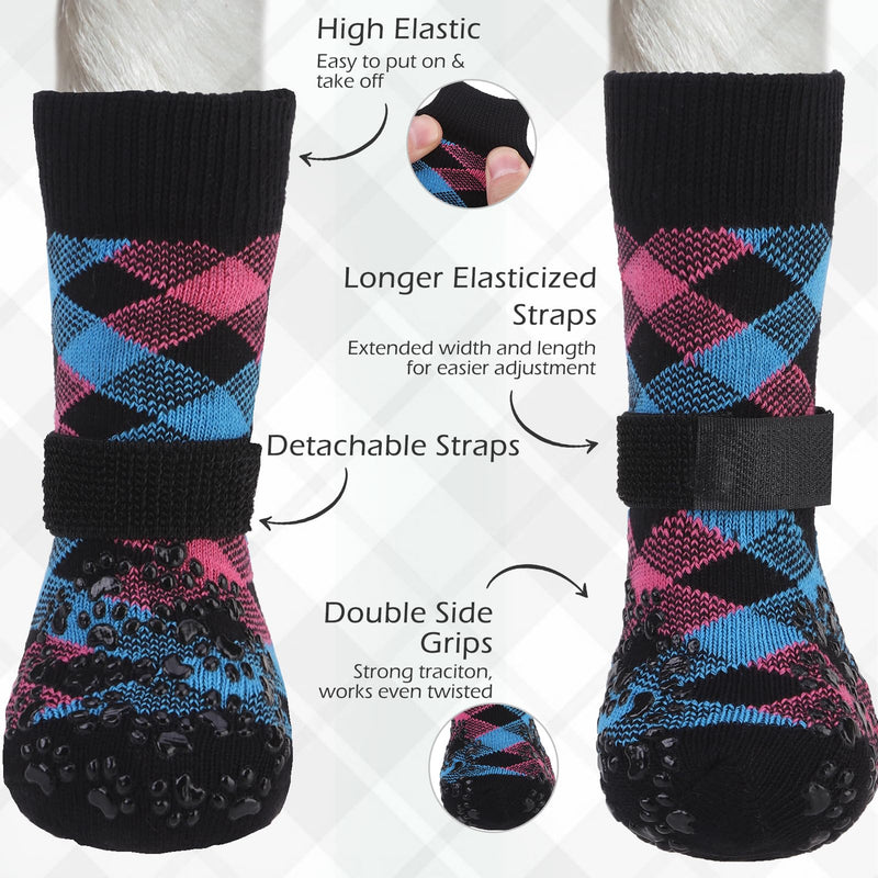EXPAWLORER Dog Socks to Prevent Licking Paws, Dog Shoes for Hot Pavement, Anti Slip Dog Booties for Hardwood Floors, Dog Boots & Paw Protectors for Small Medium Large Senior Dogs, Pink Blue XL X-Large