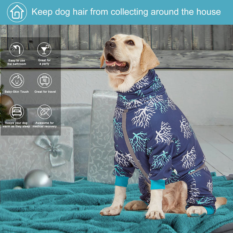 LovinPet Boxer Dogs Onesie Pajamas - UV Protection&Wound Care, Anxiety Relief, Lightweight Stretchy Fabric, Reflective Stripe, Coral Tree Print, Post Surgery Clothes, Pet PJ's/Large Large cyan - PawsPlanet Australia