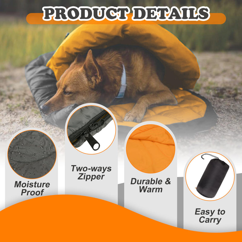Dog Sleeping Bag Waterproof Warm Packable Dog Bed with Storage Bag Large Portable Pet Bed Mat for Travel Camping Hiking Backpacking Indoor Outdoor Orange - PawsPlanet Australia