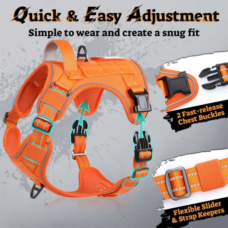 rabbitgoo Dog Harness for Large Dogs No Pull, Tactical Service Pet Vest with Molle and Control Handle, Adjustable and Reflective Military Harness for Easy Walking and Training, Orange, XL X-Large - PawsPlanet Australia