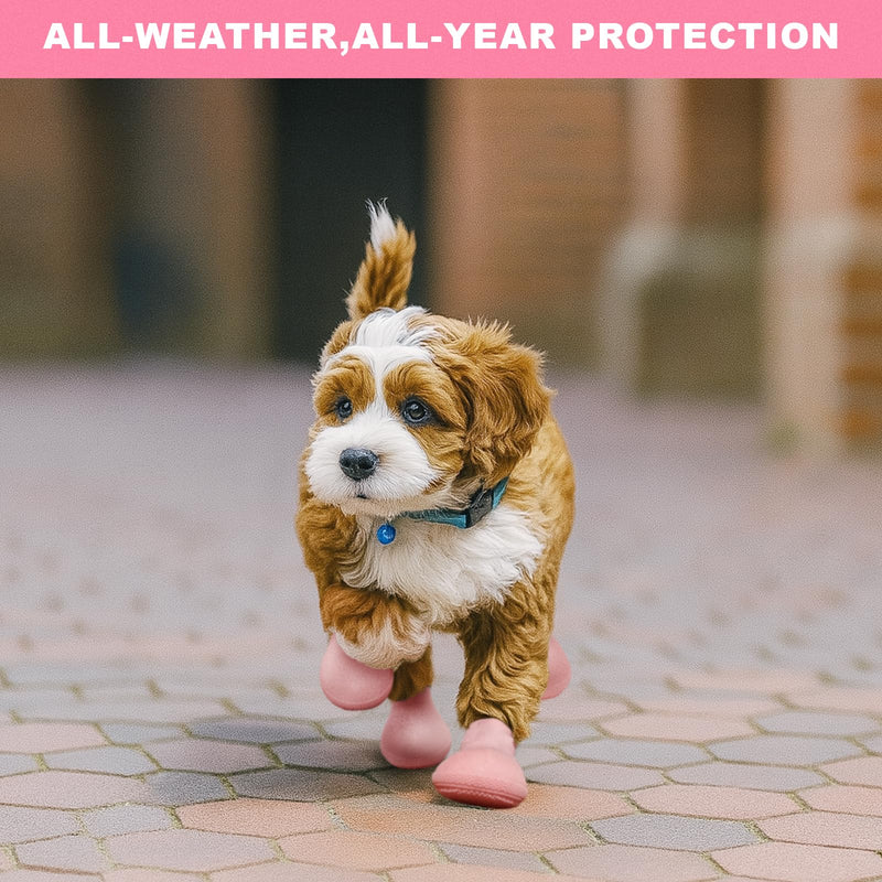 Dog Boots for Hot Pavement & Cold Weather – Ultra-Elastic Silicone, Easy On/Off Dog Shoes for Protects Paws & Prevents Licking, High Grip Non-Slip Dog Booties for Beach & Snow (Pink, Medium) Pink - PawsPlanet Australia