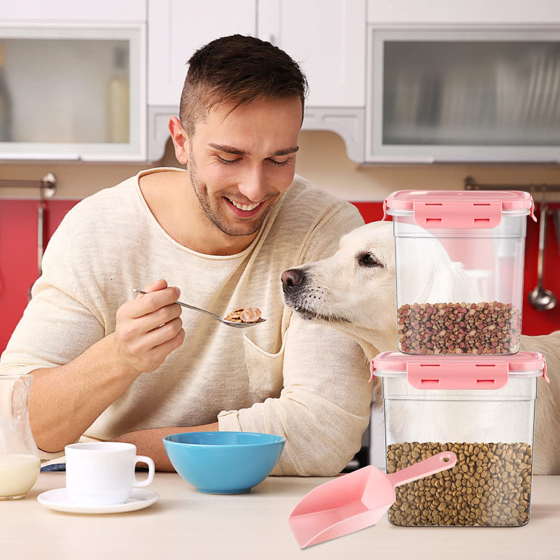 3 Pieces Airtight Pet Food Storage Containers with Spoon, Plastic Containers, Animal Food Containers, Dry Food Containers for Dog Food Cat Fish Bird Seed, 1.27 QT, 2.4 QT, 4 QT (Pink) Pink