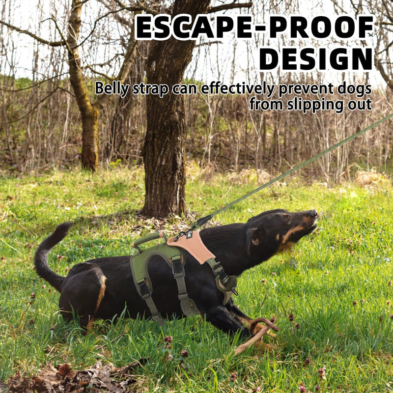 PUPTECK Escape Proof Dog Harness and Leash Set Upgraded No Pull Reflective Dog Vest with Lift Handle, Easy Control Pet Harness for Medium Large Dogs Training Walking Running, Green, XL X-Large Green/khaki - PawsPlanet Australia