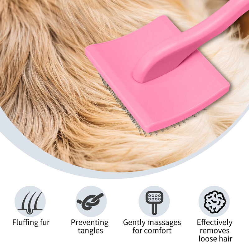 Pet Slicker Brush for Long & Short Hair - Detangling Tool for Dogs & Cats - 135° Angled Stainless Steel Pins, Curved Handle - Gentle Grooming for Small/Medium/Large Breeds (Pink) Pink - PawsPlanet Australia