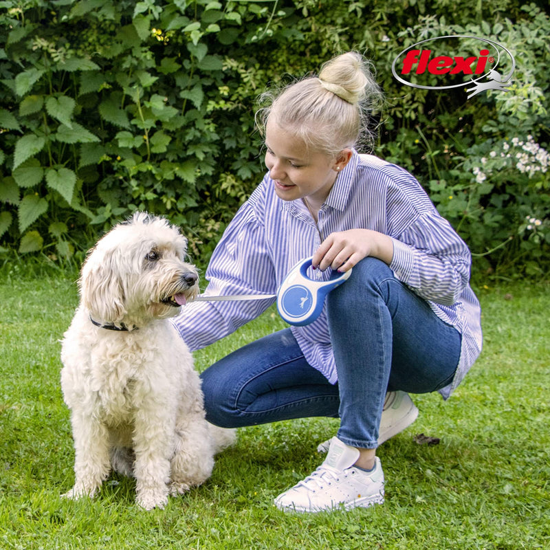 FLEXI New Comfort Tape Retractable Dog Leashes for Medium Dogs Upto 55 lbs. – 16 ft., Blue | Tangle Free Pet Walking Leash with One-Handed Brake, Pause, Lock|German Quality Product Medium - 16 Feet - PawsPlanet Australia