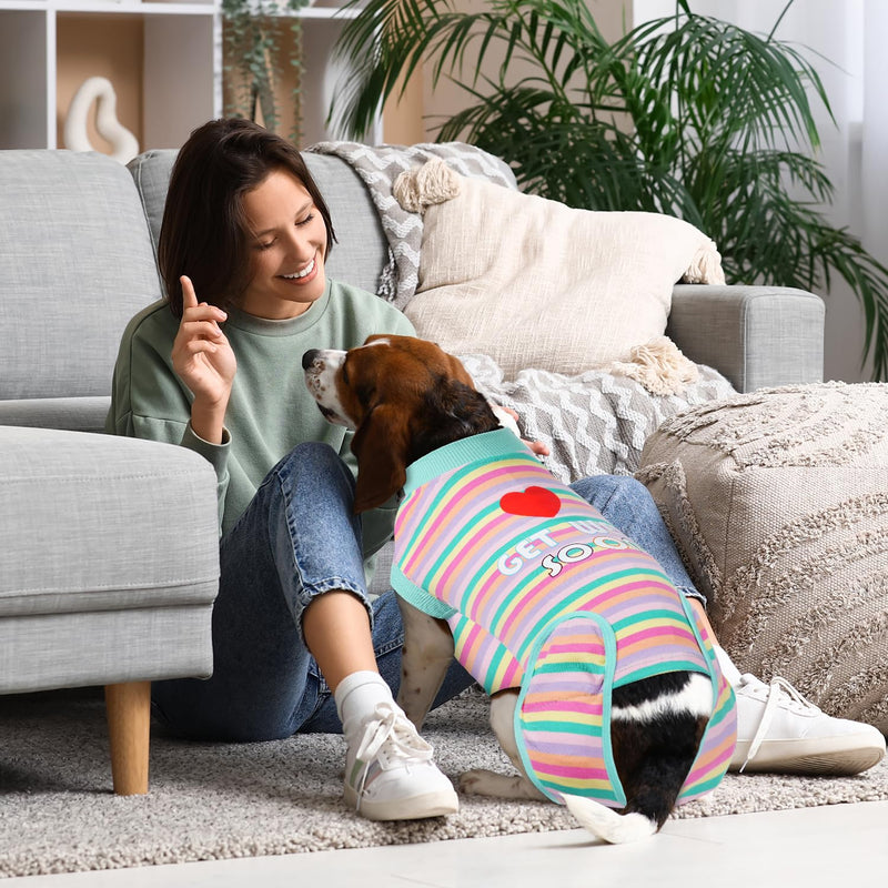 Get-Well-Soon Dog Surgery Recovery Suit - Soft Breathable Dog Onesie Post Spay,Neuter,E-Collar & Cone Alternative Dog Bodysuit for Small, Medium, Large Dogs (Green Stripes, XL) Green Stripes