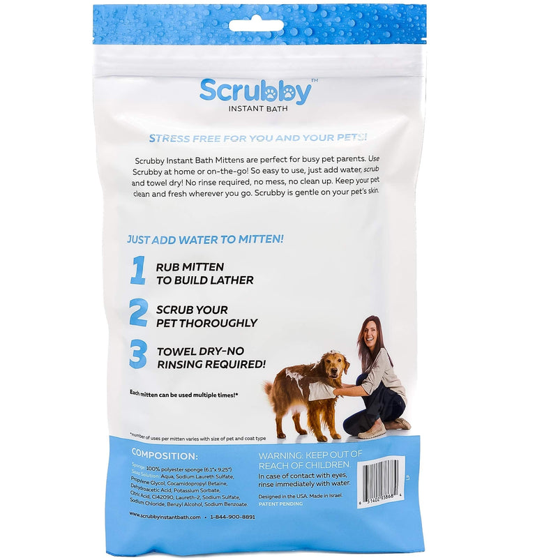 ScrubbyPet No Rinse Pet Wipes- Use Pet Bathing, Pet Grooming Pet Washing, Simple to Use,Just Lather, Wipe, Dry. Excellent Sensitive Skin. The Ideal Pet Wipes Bathing Your Pet Dog Cat. 5 - Count Mittens - PawsPlanet Australia