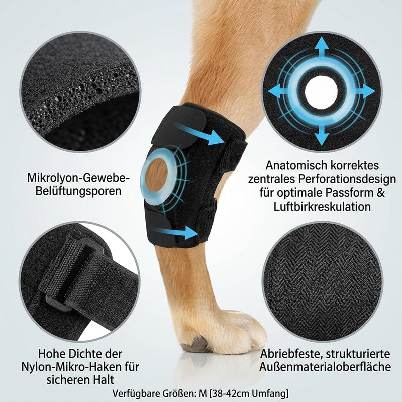 Knee brace for dog hind leg, lick protection for dog hind leg for joint and bone protection, support during arthritis and rehabilitation, dog hind leg brace in size M 18x13x1.5 cm