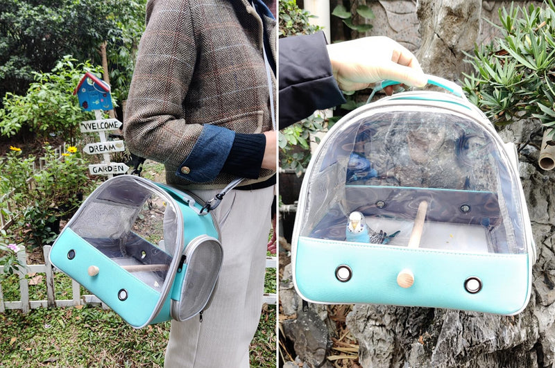 Small Bird Travel Cage Carrier, Portable Parrot Parakeet Carrier with Standing Perch and Comfy Mat, Budgies Carry Transport Bag for Vet Visit Shopping and Outdoor Adventure. Green Clear Windows - PawsPlanet Australia