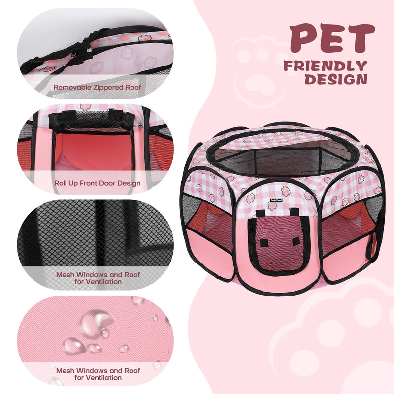 Lucky Monet Foldable Dog Playpen Cat Puppy Playpen Indoor Pop Up Pet Animal Playpen Outdoor Kennel Cage Pen Tent for Small Medium Dog Puppy Cat Kitten Rabbit - Small, Pink Small(29"x29"x16")