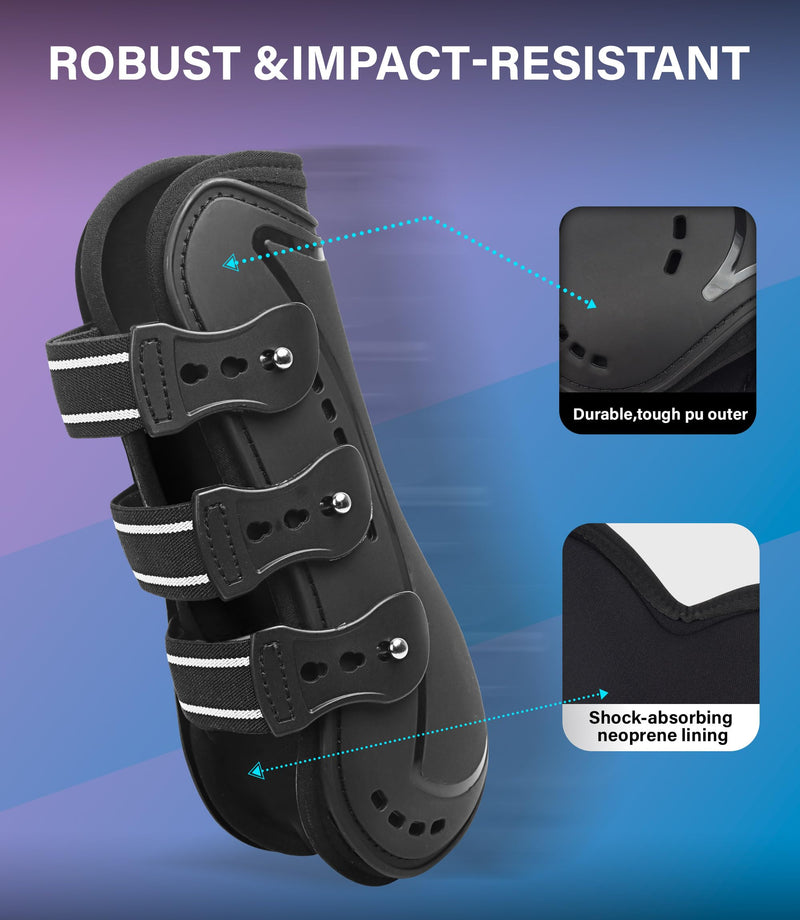 Horse Tendon Boots, Fetlock Boots & Open Front Boots for Jumping, Set of 4, Horse Protection Leg Guard, Black, Horse Size Large - PawsPlanet Australia