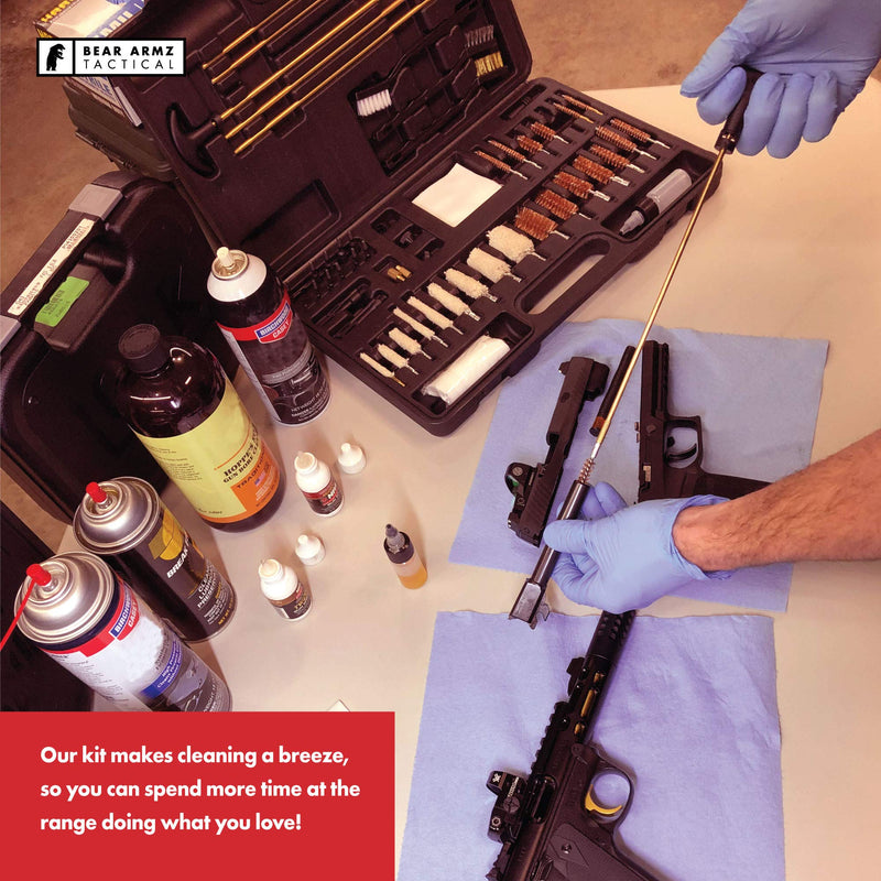 Universal Gun Cleaning Kit | American Company | Perfect for Shotguns, Rifles, Muzzle Loaders, Handguns and Pistols | Portable Case | Cleans Calibers .17- .50 Black Case with Nylon Jags and Loops