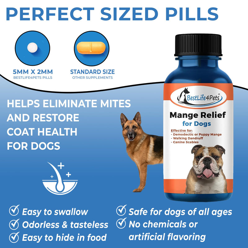 Demodectic Mange Relief for Dogs - All Natural Healthy Coat and Itch Relief for Puppy Mange, Canine Scabies and Walking Dandruff on Skin Pills Pack of 1