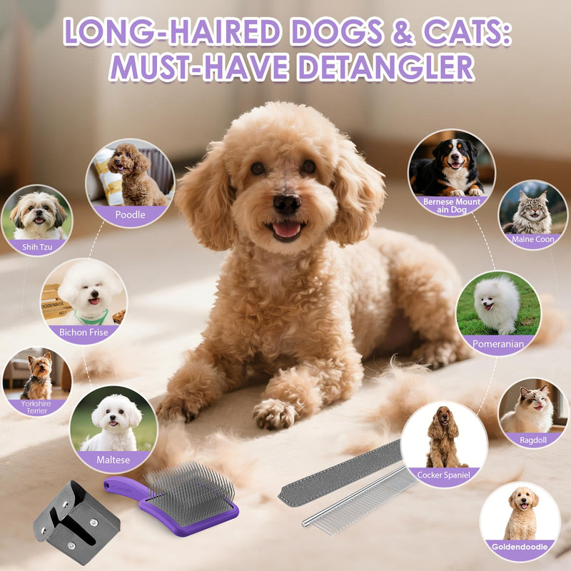 Large Slicker Brush for Dogs,Doodle Brush for Poodles, Goldendoodles, Labradoodle, Extra Long Pins for Detangling Matted Fur & Removing Tangle, Dog Grooming Kit with Wooden Handle. Purple - PawsPlanet Australia