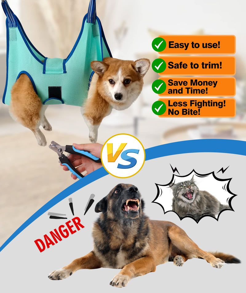 Dog Pet Grooming Hammock,S Hanging Harness for Nail Clipping,Trimming Cutting Hammock, Sling Holder Helper for Small Dogs, Grooming Restraint Bag with Wide Strap Sewed Small 24 LB Max/Turquoise - PawsPlanet Australia