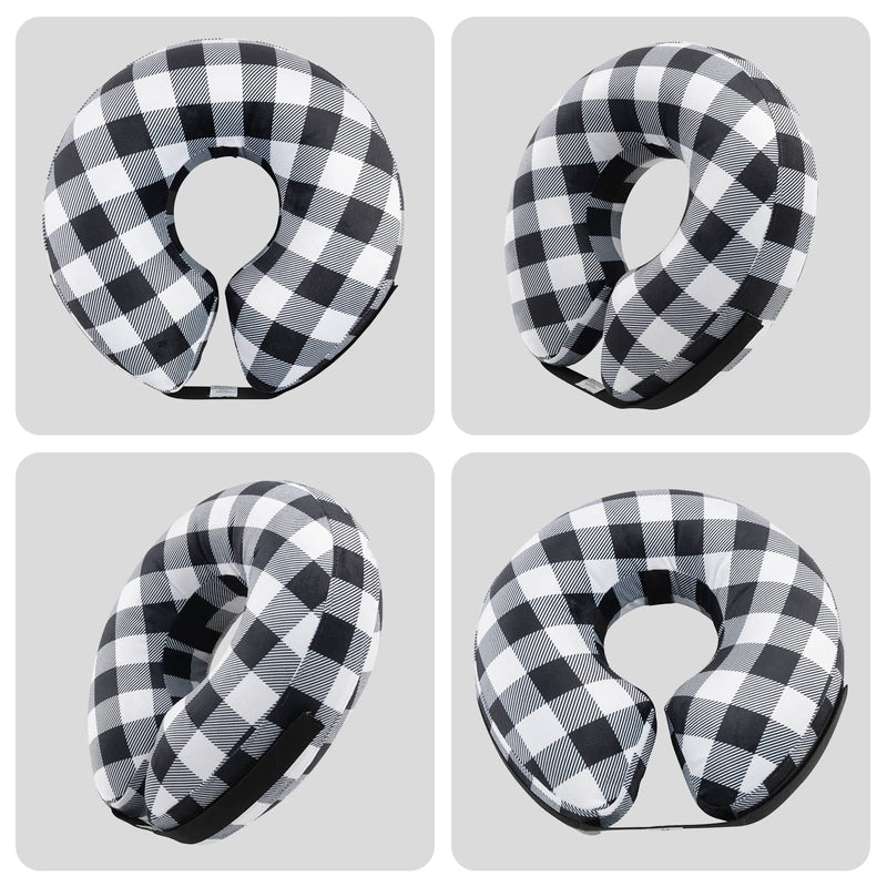 CuteBone Inflatable Dog Neck Donut with Removable Soft Fleece Covers for Small/Medium/Large Dogs and Cats After Surgery GWB03XL Black white plaid X-Large - PawsPlanet Australia