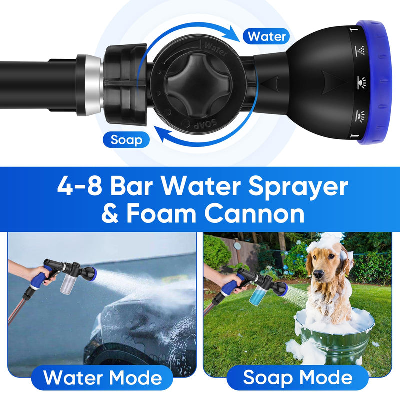 Pet Bathing Sprayer Kit,10 Spray Patterns, Adjustable Hose Wash Sprayer with 4 to 8 Bars Foam Blaster,Suitable for Pet Washing, Car Cleaning and Garden Use with 1/2” Quick Connector - PawsPlanet Australia
