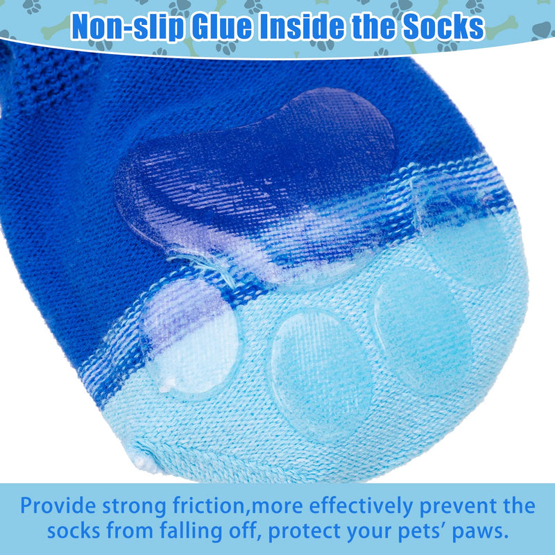 BINGPET Anti-Slip Dog Socks with Bone Embroidery Pattern - 2 Pairs Soft and Breathable Pet Puppy Paw Protector Medium Blue - PawsPlanet Australia